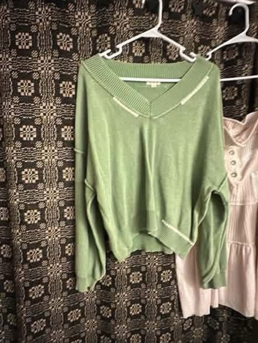 POL Light Green V-Neck Women's Sweater